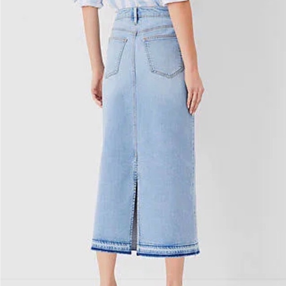 Ann Taylor Light Blue Denim Midi Skirt Frayed Hem - Picture 3 of 12